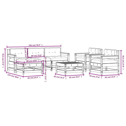 7 pcs conjunto lounge de jardim c/ almofadões pinho impregnado