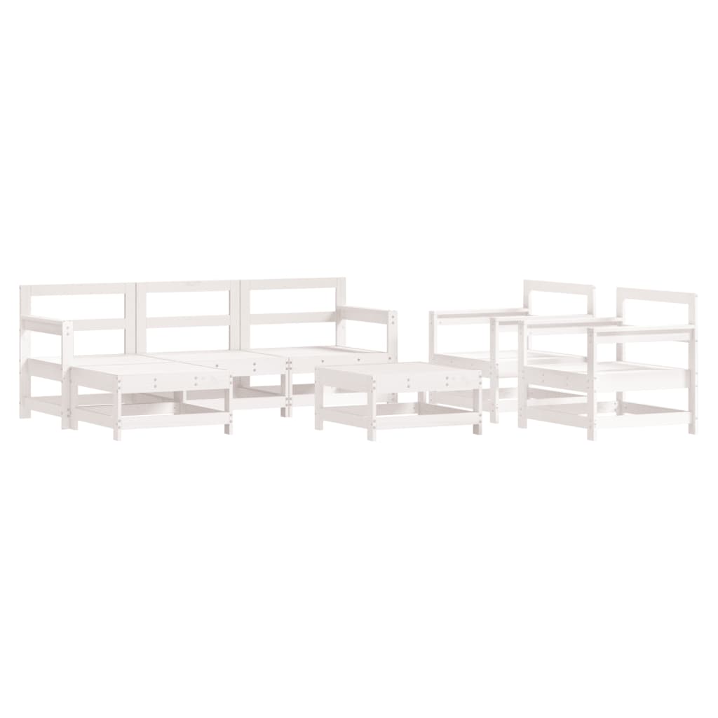 7pcs conjunto lounge jardim c/ almofadões madeira maciça branco