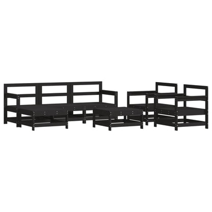 7 pcs conjunto lounge jardim c/ almofadões madeira maciça preto