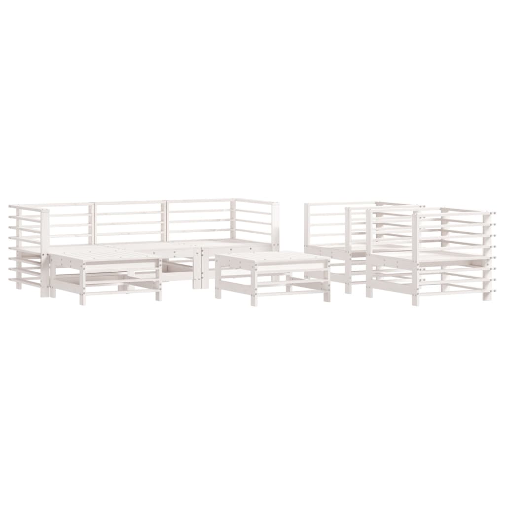 7pcs conjunto lounge jardim c/ almofadões madeira maciça branco