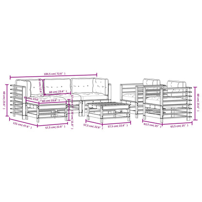 7pcs conjunto lounge jardim c/ almofadões madeira maciça branco