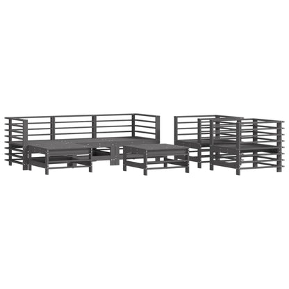 7 pcs conjunto lounge jardim c/ almofadões madeira maciça cinza