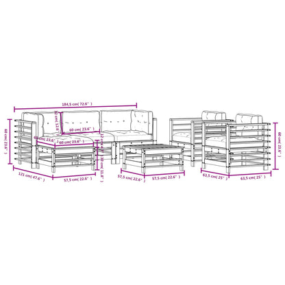 7 pcs conjunto lounge jardim c/ almofadões madeira maciça cinza