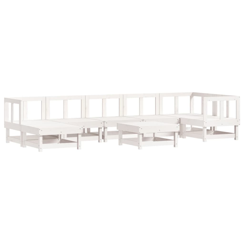 8pcs conjunto lounge jardim c/ almofadões madeira maciça branco