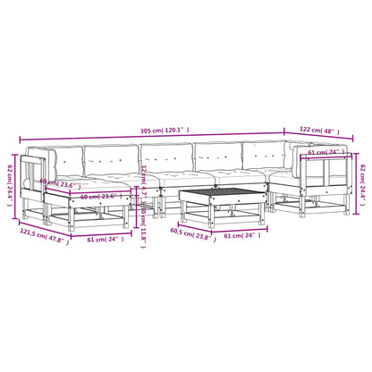 8pcs conjunto lounge jardim c/ almofadões madeira maciça branco