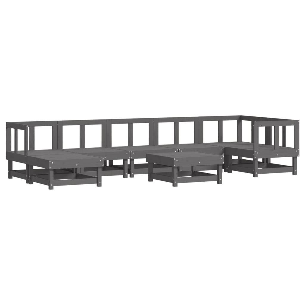 8 pcs conjunto lounge jardim c/ almofadões madeira maciça cinza