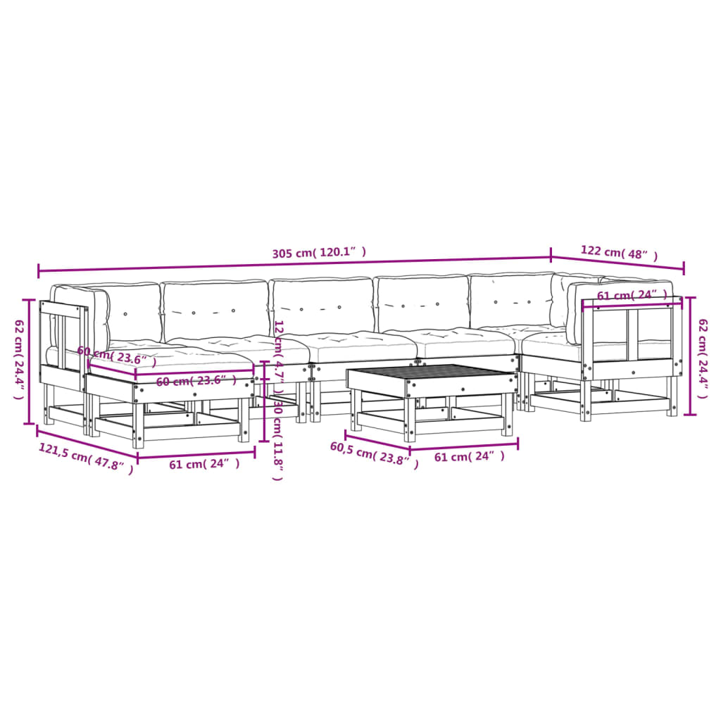 8 pcs conjunto lounge jardim c/ almofadões madeira maciça cinza