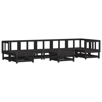 8 pcs conjunto lounge jardim c/ almofadões madeira maciça preto