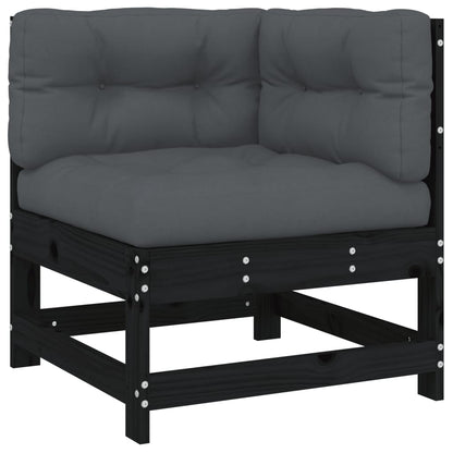 8 pcs conjunto lounge jardim c/ almofadões madeira maciça preto