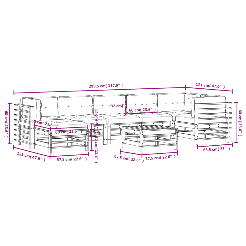 8pcs conjunto lounge jardim c/ almofadões madeira maciça branco