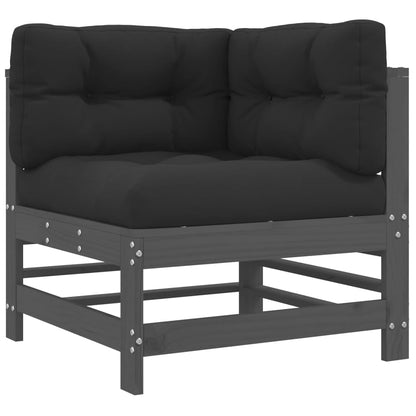 8 pcs conjunto lounge jardim c/ almofadões madeira maciça cinza