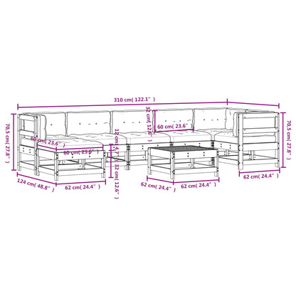 8 pcs conjunto lounge jardim c/ almofadões madeira maciça preto