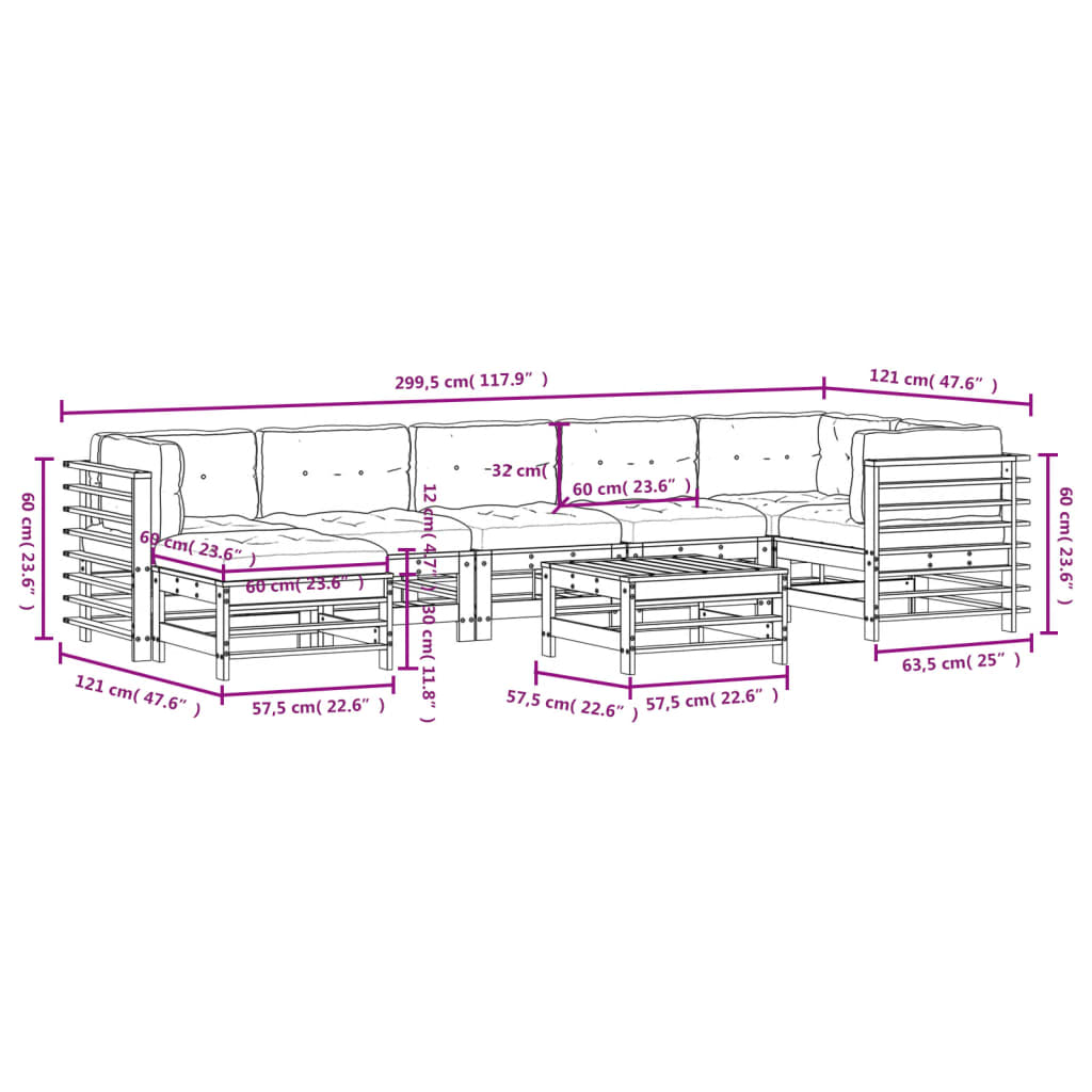 8 pcs conjunto lounge jardim c/ almofadões madeira maciça