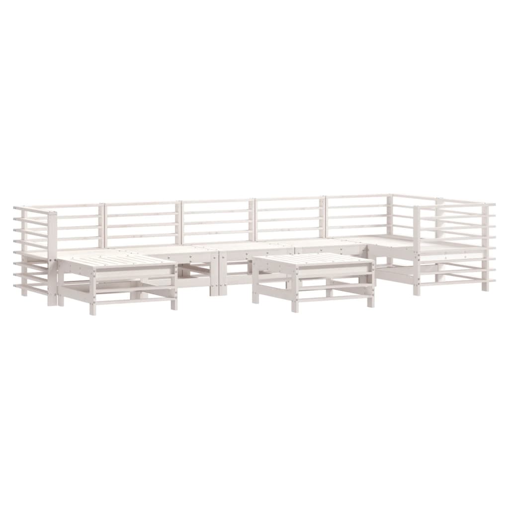 8pcs conjunto lounge jardim c/ almofadões madeira maciça branco