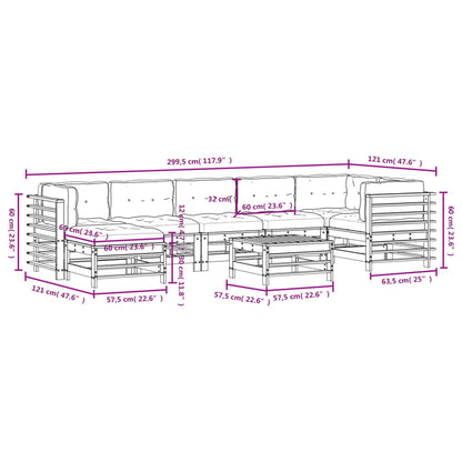 8pcs conjunto lounge jardim c/ almofadões madeira maciça branco