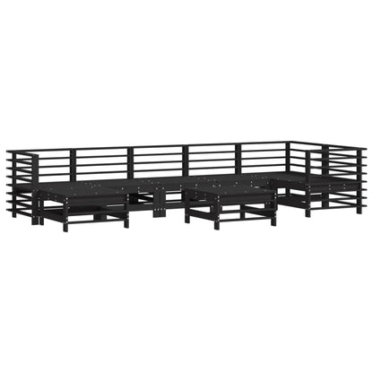 8 pcs conjunto lounge jardim c/ almofadões madeira maciça preto