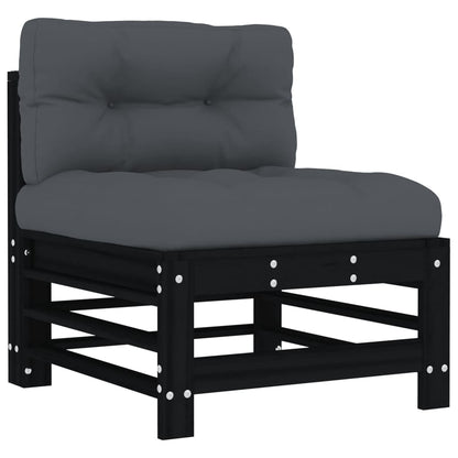 8 pcs conjunto lounge jardim c/ almofadões madeira maciça preto