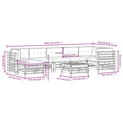 8 pcs conj. lounge jardim c/ almofadões madeira douglas maciça