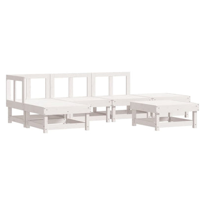 6pcs conjunto lounge jardim c/ almofadões madeira maciça branco