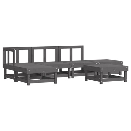 6 pcs conjunto lounge jardim c/ almofadões madeira maciça cinza