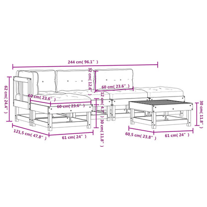 6 pcs conjunto lounge jardim c/ almofadões madeira maciça cinza