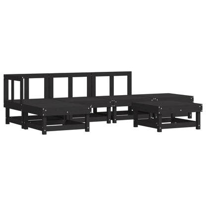 6pcs conjunto lounge jardim c/ almofadões madeira maciça preto