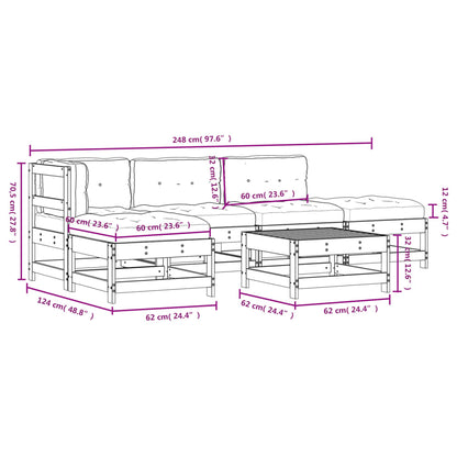 6 pcs conjunto lounge jardim c/ almofadões madeira maciça