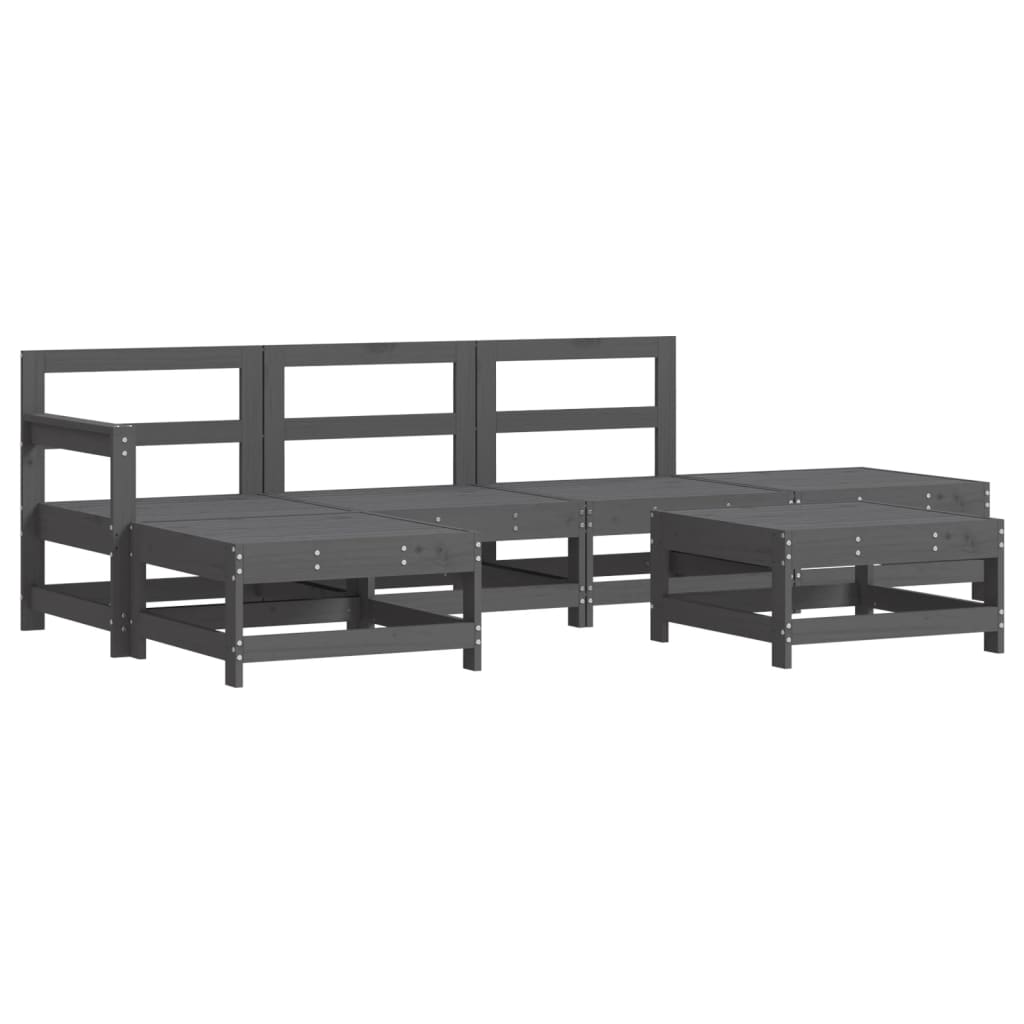 6 pcs conjunto lounge jardim c/ almofadões madeira maciça cinza