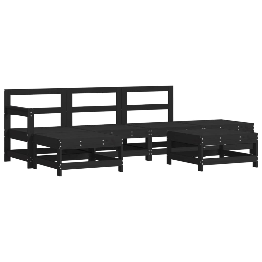 6pcs conjunto lounge jardim c/ almofadões madeira maciça preto