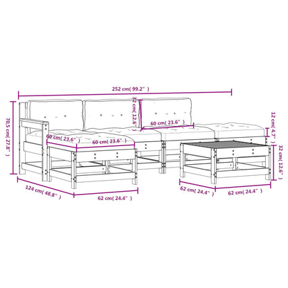 6pcs conjunto lounge jardim c/ almofadões madeira maciça preto