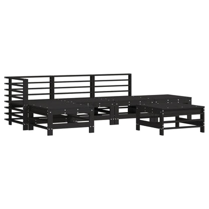 6pcs conjunto lounge jardim c/ almofadões madeira maciça preto