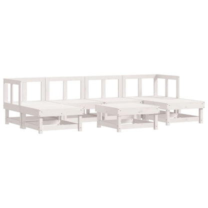 7pcs conjunto lounge jardim c/ almofadões madeira maciça branco