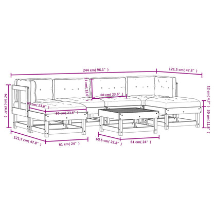 7pcs conj. lounge jardim+almofadões madeira maciça castanho-mel