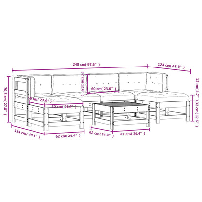 7pcs conjunto lounge jardim c/ almofadões madeira maciça branco