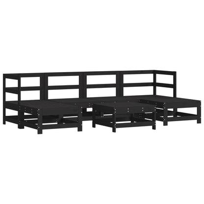 7 pcs conjunto lounge jardim c/ almofadões madeira maciça preto