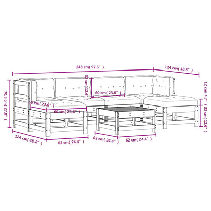 7 pcs conjunto lounge de jardim c/ almofadões pinho impregnado