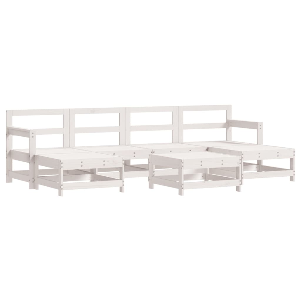 7pcs conjunto lounge jardim c/ almofadões madeira maciça branco