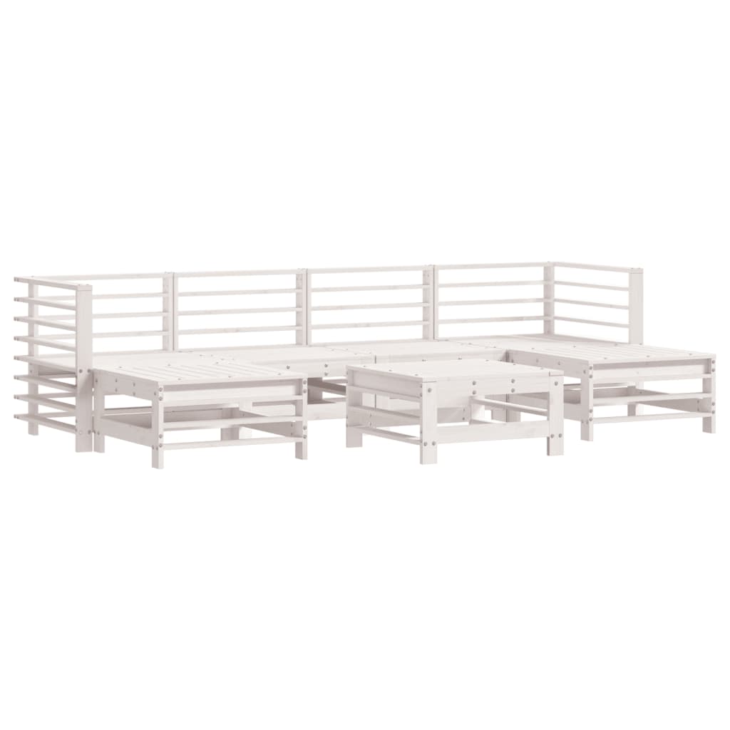 7pcs conjunto lounge jardim c/ almofadões madeira maciça branco