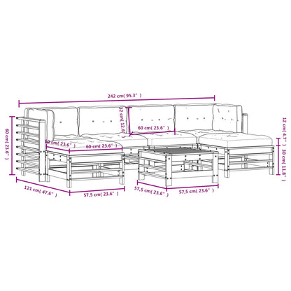 7 pcs conjunto lounge jardim c/ almofadões madeira maciça cinza