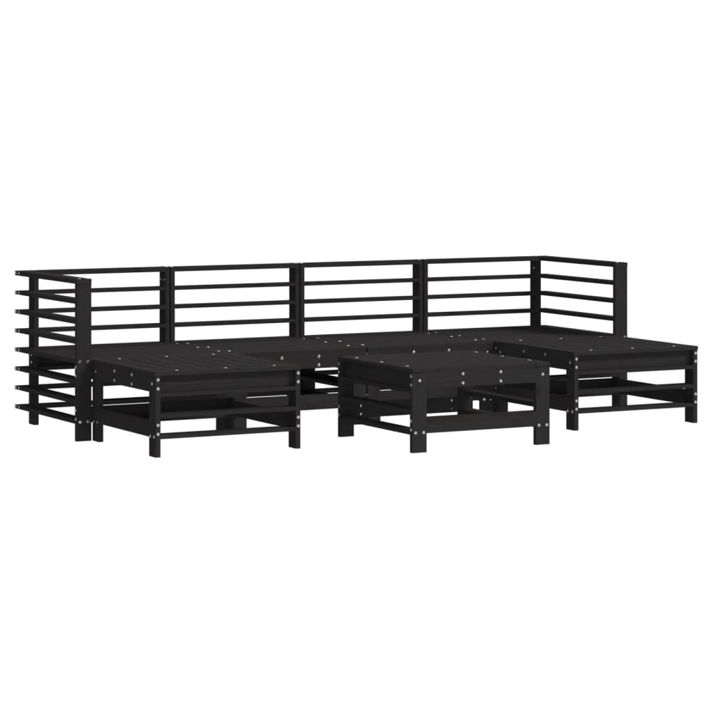 7 pcs conjunto lounge jardim c/ almofadões madeira maciça preto