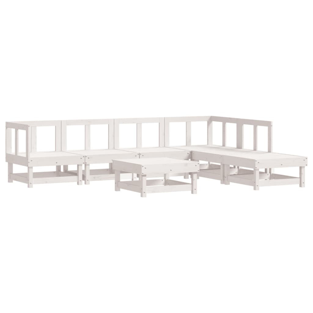 7pcs conjunto lounge jardim c/ almofadões madeira maciça branco