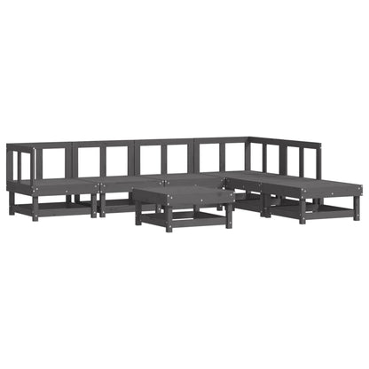 7 pcs conjunto lounge jardim c/ almofadões madeira maciça cinza