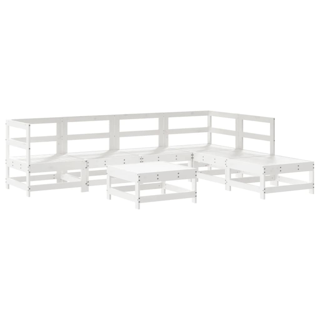 7pcs conjunto lounge jardim c/ almofadões madeira maciça branco