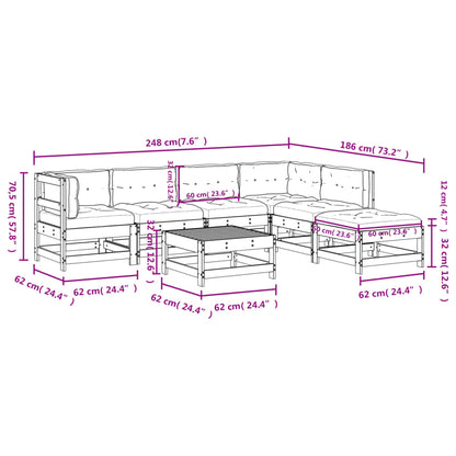 7pcs conjunto lounge jardim c/ almofadões madeira maciça branco