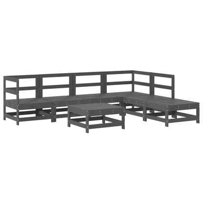 7 pcs conjunto lounge jardim c/ almofadões madeira maciça cinza