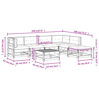 7 pcs conjunto lounge jardim c/ almofadões madeira maciça preto