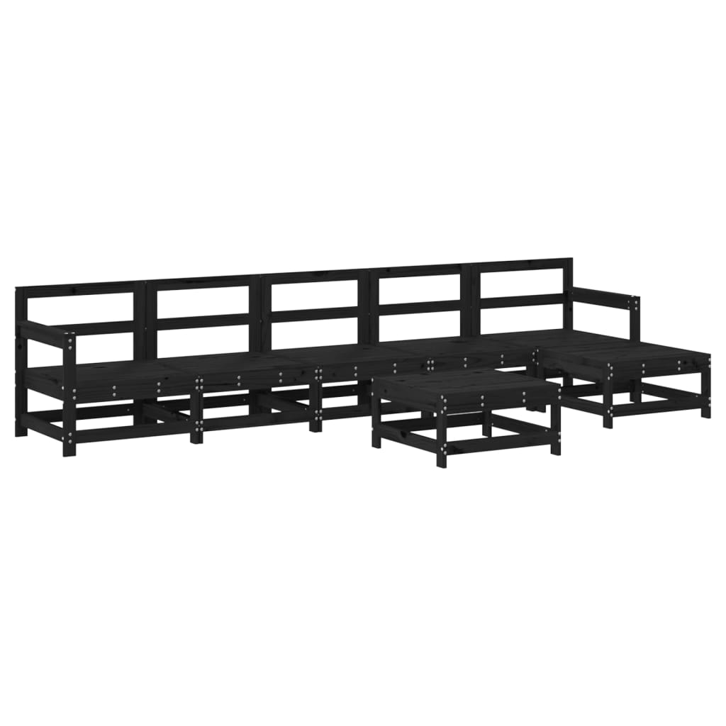 7 pcs conjunto lounge jardim c/ almofadões madeira maciça preto