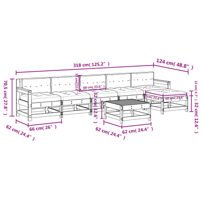 7 pcs conj. lounge jardim com almofadões madeira douglas maciça