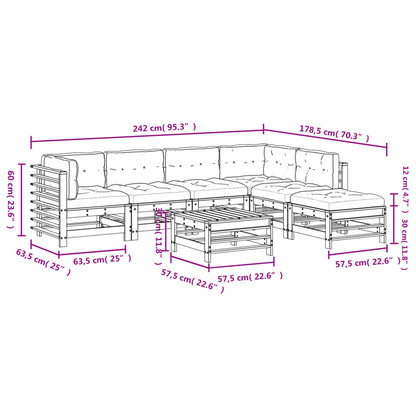 7 pcs conjunto lounge jardim c/ almofadões madeira maciça