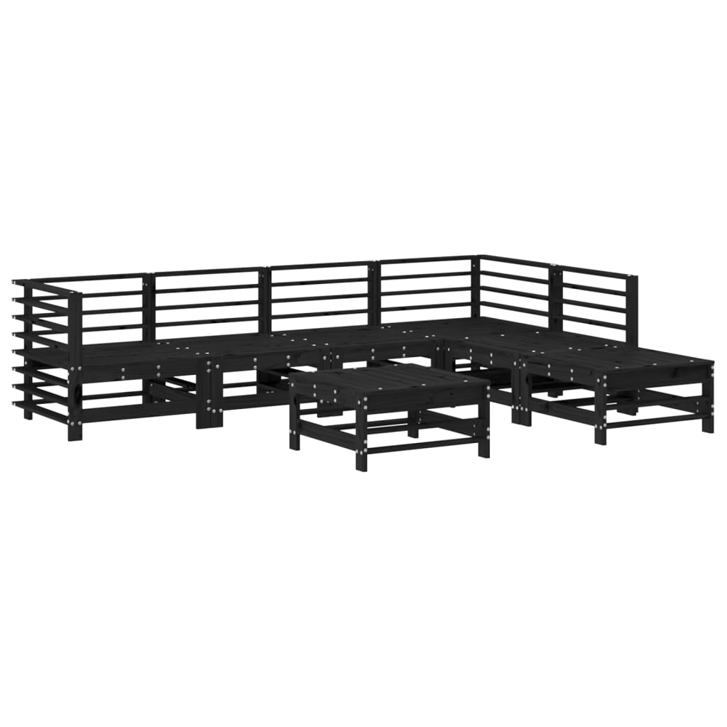 7 pcs conjunto lounge jardim c/ almofadões madeira maciça preto